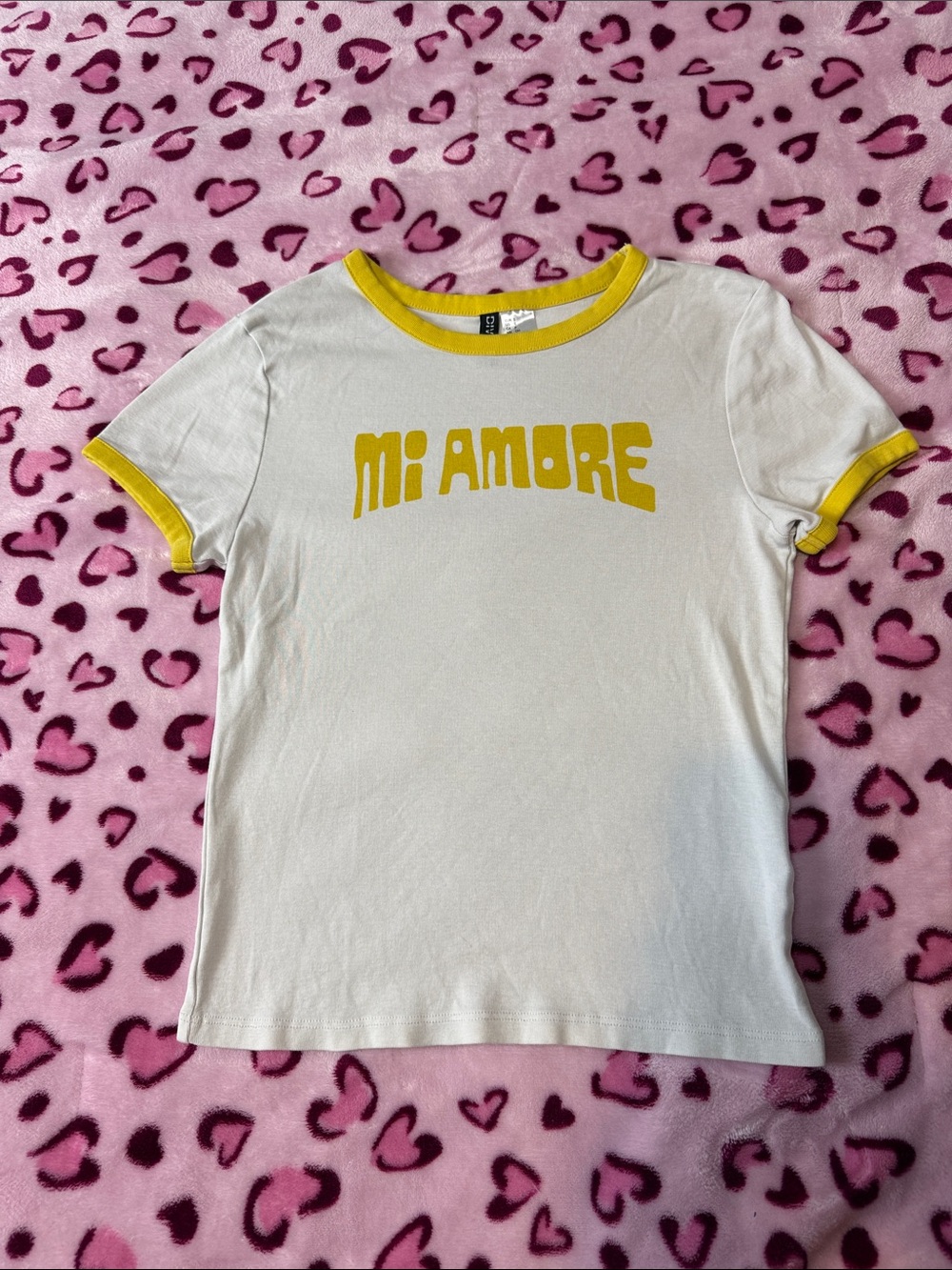 H&M Divided White Tee with Yellow 'Mi Amore' baby tee